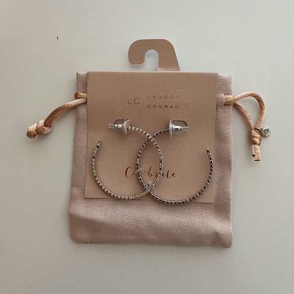 LC Lauren Conrad Celebrate Silver Rhinestone Hoops - Picture 1 of 1